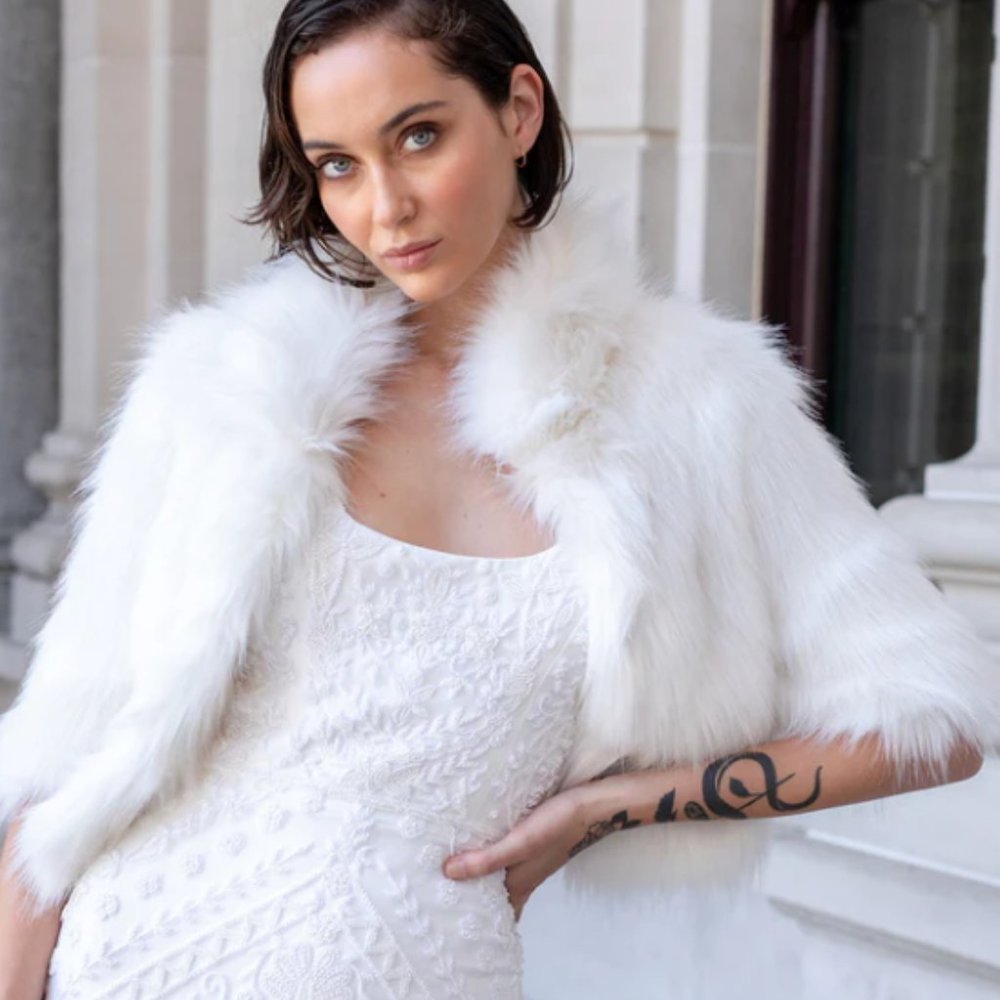 White Faux Fur Cropped Jacket - Unreal Fur Anthropologie Desire (Medium)